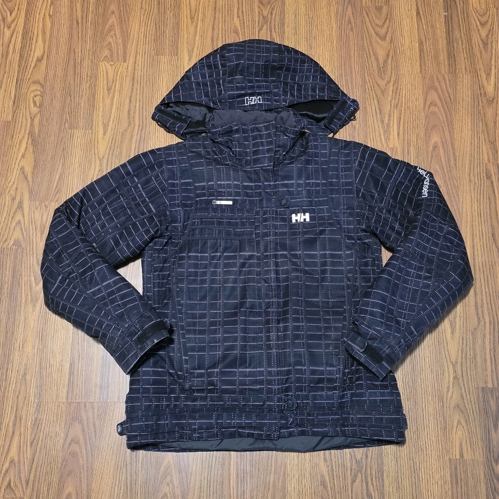 Helly Hansen Women's Savoy Ski Jacket Black Grid Check Pattern Large YKK Zip D19